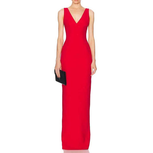 Slinky red knit dress with open back