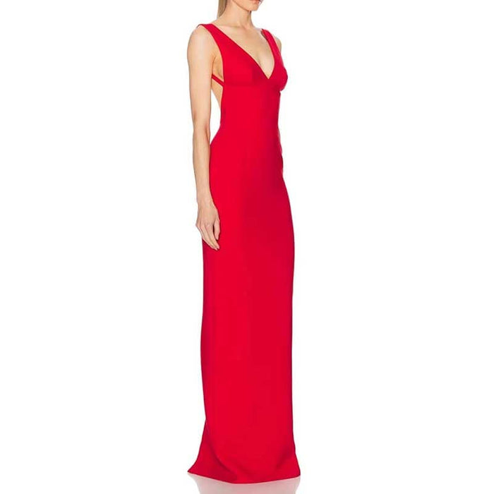 Slinky red knit dress with open back