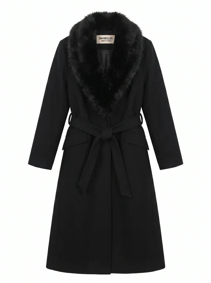 SMAIBULUN Black Teddy Fur Coat with a Detachable Collar