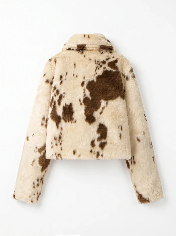 SMAIBULUN Milky Print Fur Cropped Jacket