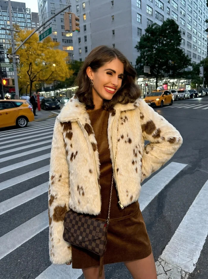 SMAIBULUN Milky Print Fur Cropped Jacket