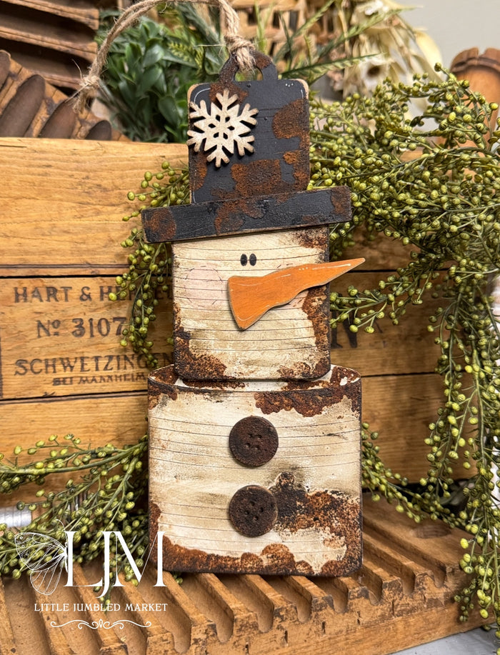 Snowman Wood Tin Cans Stacked Shelf Sitter DIY Kit
