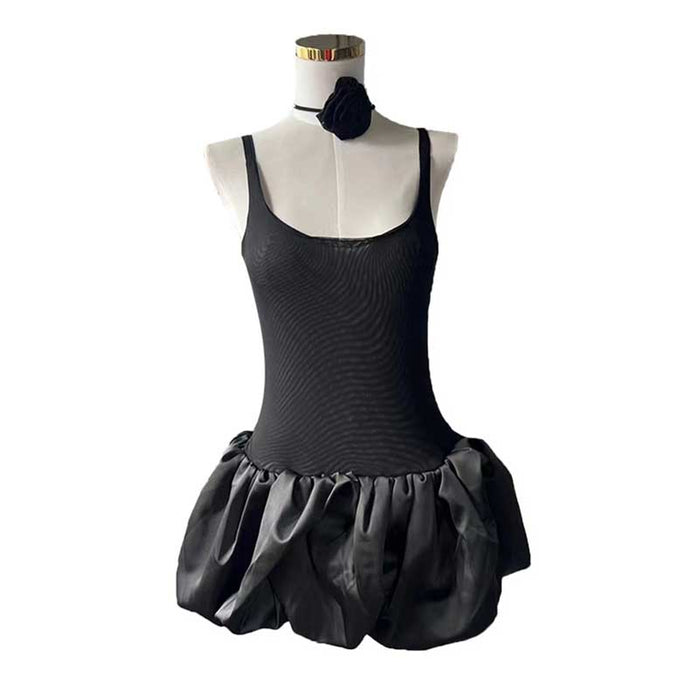 Solid Color Bubble Hem Mini Dress
