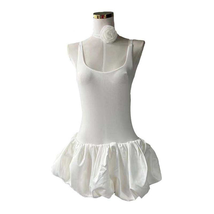 Solid Color Bubble Hem Mini Dress