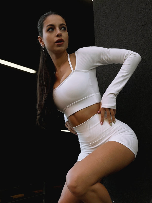 Solid Color Ribbed Thumbholes Short Tracksuit X ANECHKAANNN ⭐