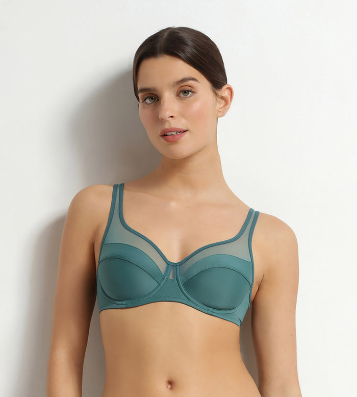 Soutien-gorge emboîtant en microfibre et tulle Vert Émeraude Generous