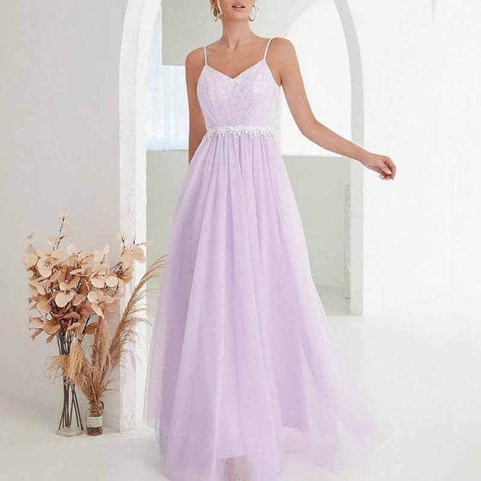 Spaghetti Strap A-Line Maxi Dress – Flowy Sleeveless Dress for Party & Summer Outings