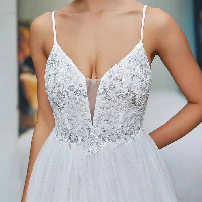 Spaghetti Strap A-Line Wedding Dress – Simple Bridesmaid Gown for Wedding Party