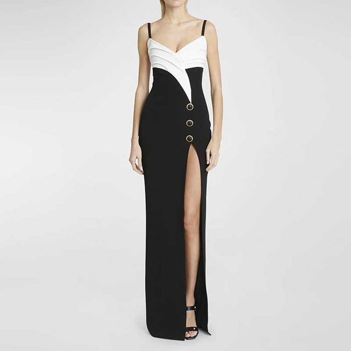 Spaghetti Straps Black Formal Dress High Split Cocktail Dress