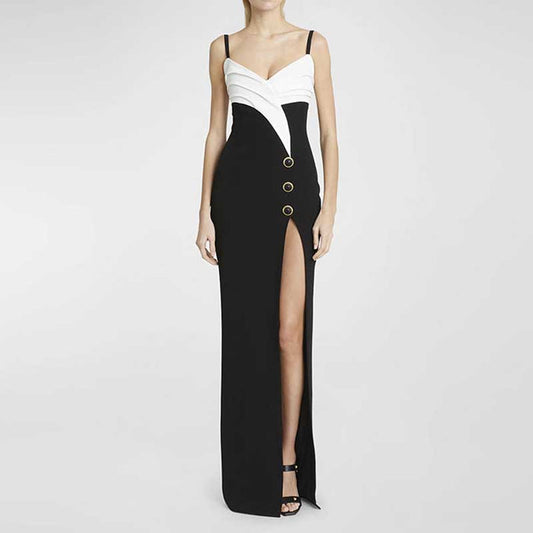 Spaghetti Straps Black Formal Dress High Split Cocktail Dress