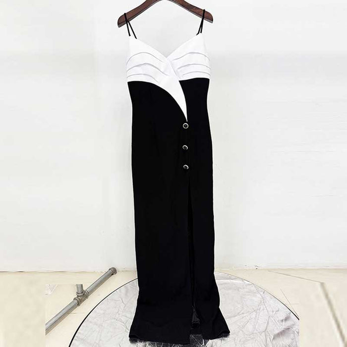 Spaghetti Straps Black Formal Dress High Split Cocktail Dress