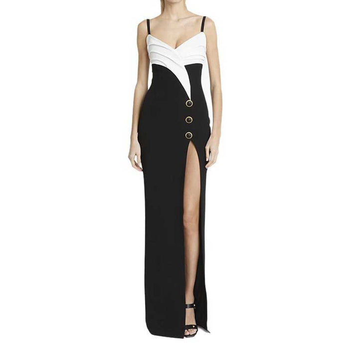 Spaghetti Straps Black Formal Dress High Split Cocktail Dress
