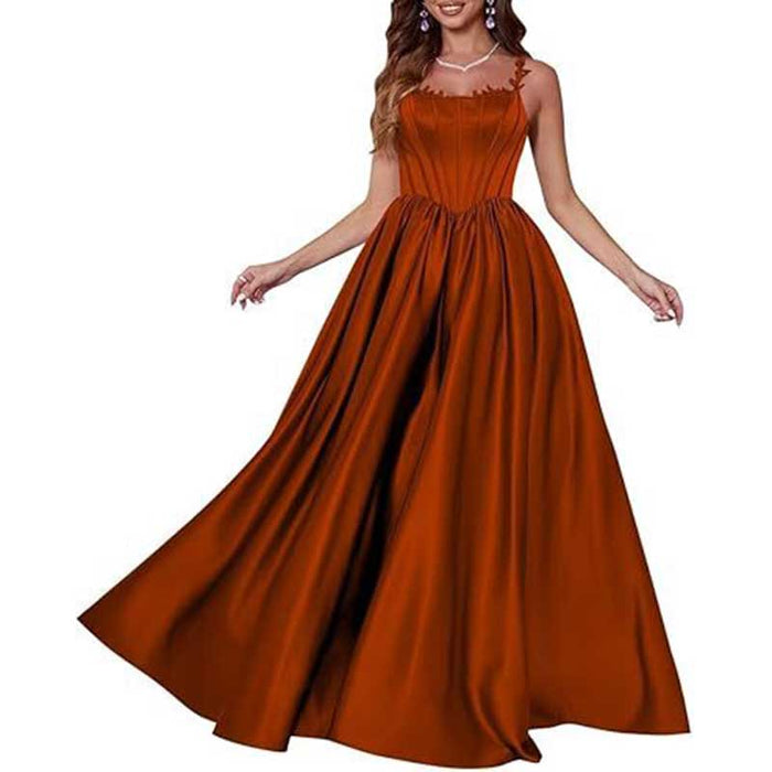 Spaghetti Straps Wedding Ball Gown Appliques Satin Prom Dress