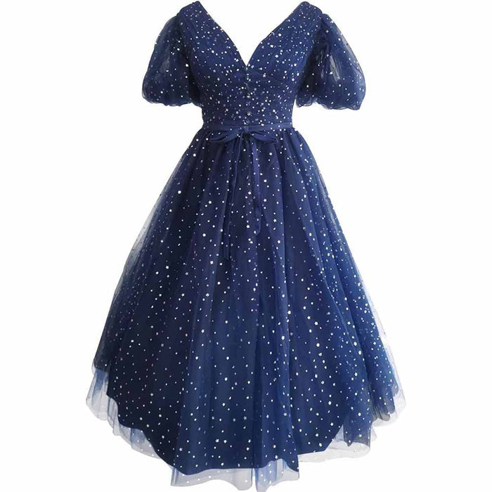 Navy blue Tea-Length / Free
