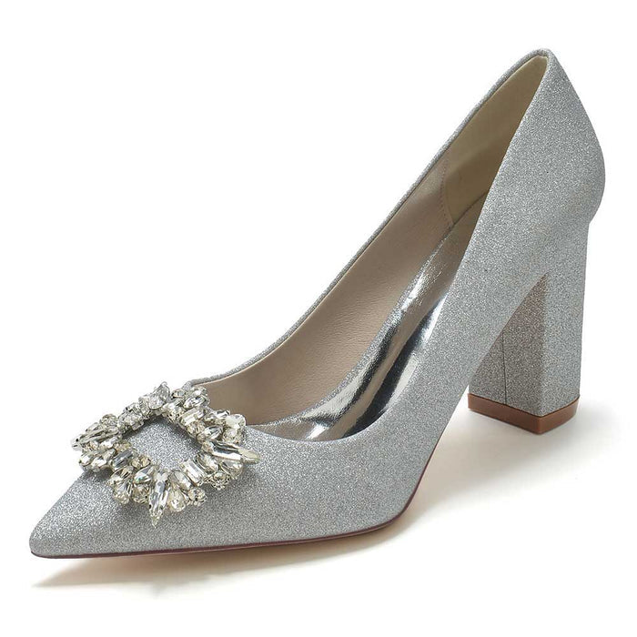 S&DCo. sparkly buckle party shoes for women with a stylish block heel and elegant design