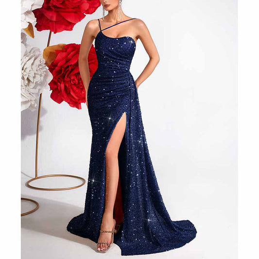Sparkly High Split Prom Dress | Sequin One Shoulder Party Gown