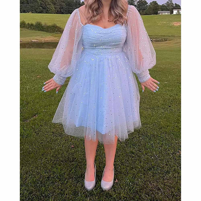 Sparkly Starry Tulle Prom Dresses A Line Homecoming Dresses Formal Evening Gowns for Teens