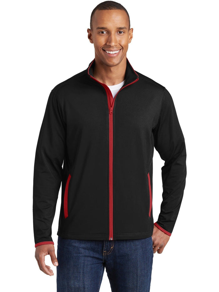 Sport-Tek Sport-Wick Stretch Contrast Full-Zip Jacket-Regular-Sport-Tek-Black/True Red-XS-Thread Logic