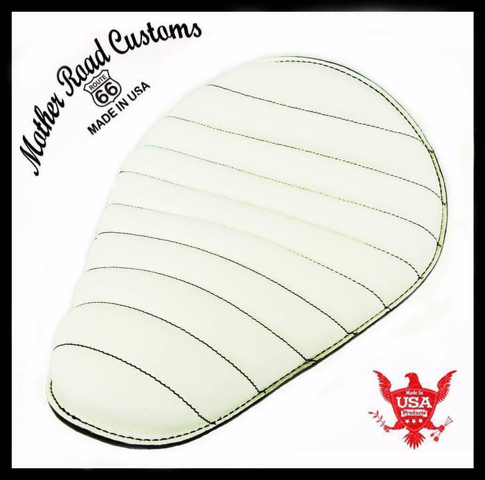 Spring Seat Chopper Harley Sportster Bobber 10x13 Tuck Leather White Black Stit - Mother Road Customs