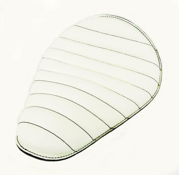 Spring Seat Chopper Harley Sportster Bobber 10x13 Tuck Leather White Black Stit - Mother Road Customs