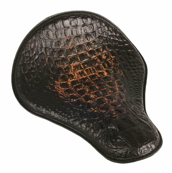 Spring Solo Seat Chopper Harley Sportster 13x15" Almost Black Alligator - Mother Road Customs