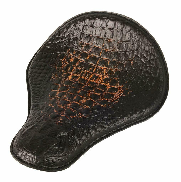Spring Solo Seat Chopper Harley Sportster 13x15" Almost Black Alligator - Mother Road Customs
