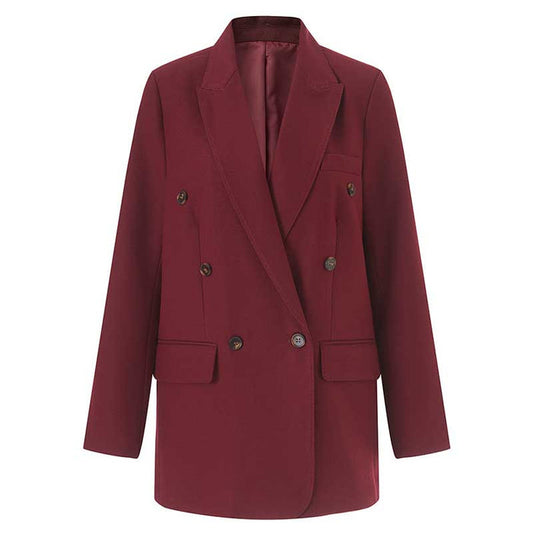 Spring/Autumn Wine Red Blazer Coat for Women | Mid-Length Style
