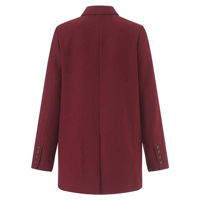 Spring/Autumn Wine Red Blazer Coat for Women | Mid-Length Style