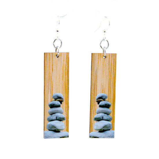Bamboo stacked stones zen cairn earrings, laser-cut and made in USA