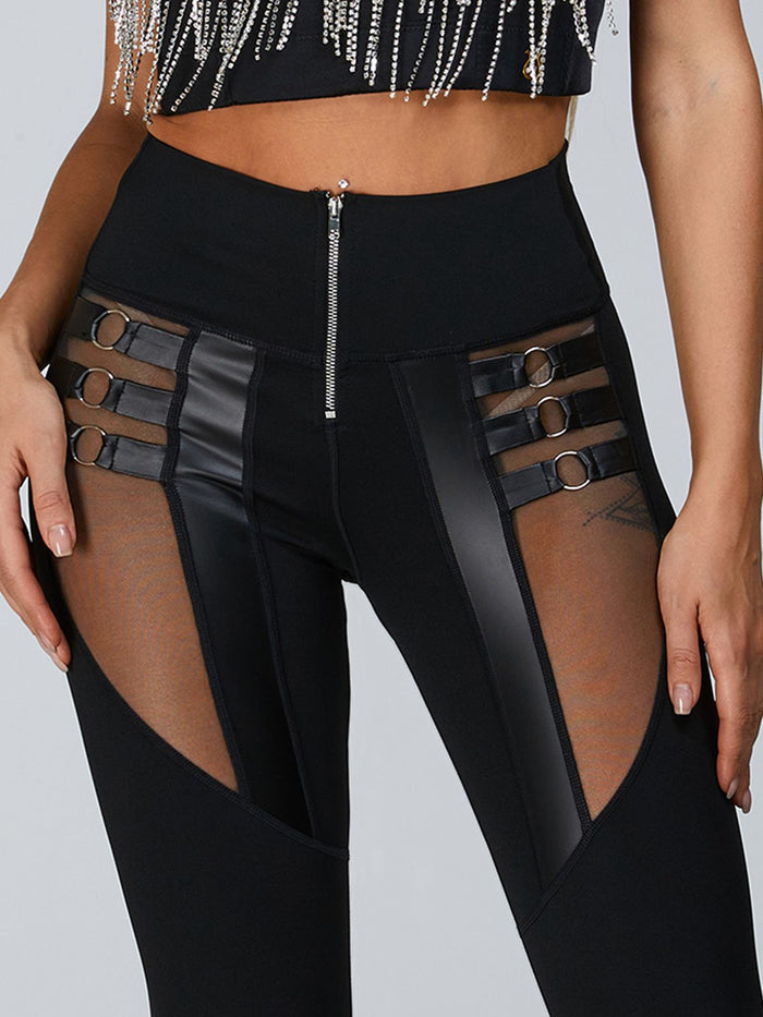 “Stitching Sexy” Cutout Mesh Zipper Leggings