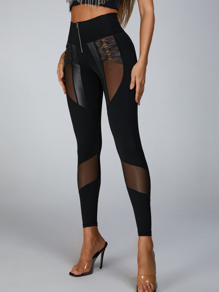 “Stitching Sexy” Cutout Mesh Zipper Leggings