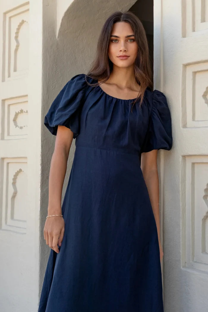Stories Be Told  - Chorus Navy Puff Sleeve Scoop Neck