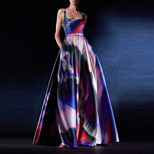 Strapless Floral-Printed Long Dress