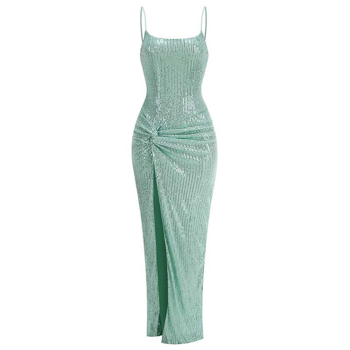 Strapless Mint Green Sequin Maxi Dress