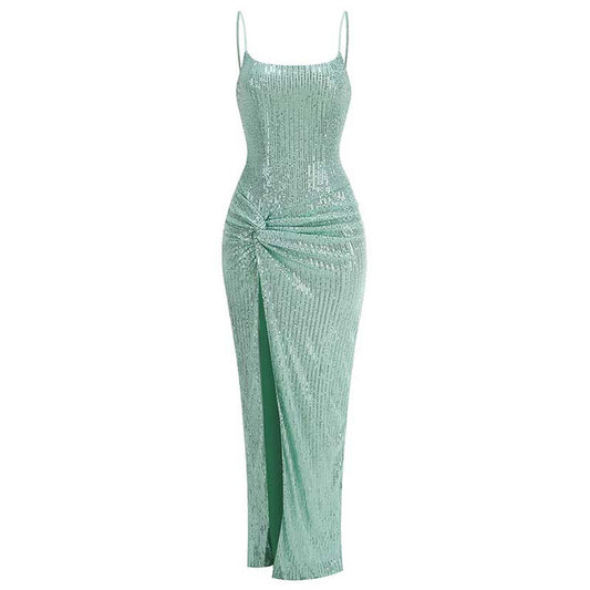 Strapless Mint Green Sequin Maxi Dress