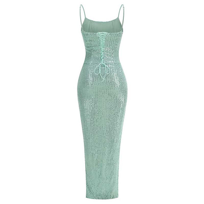 Strapless Mint Green Sequin Maxi Dress