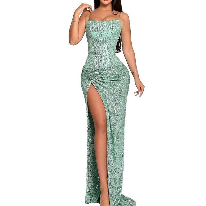 Strapless Mint Green Sequin Maxi Dress