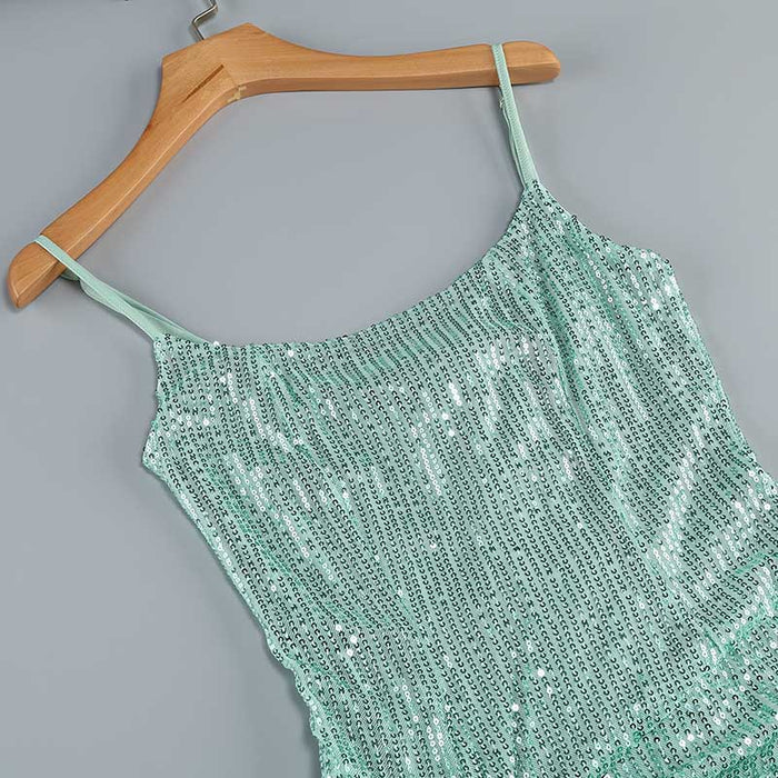 Strapless Mint Green Sequin Maxi Dress