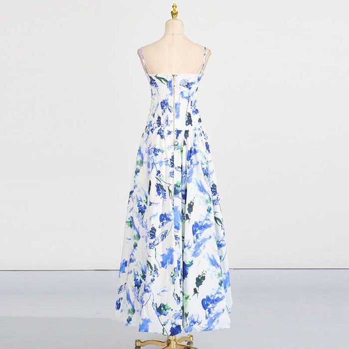 Strapless Ruched Floral-print Maxi Dress
