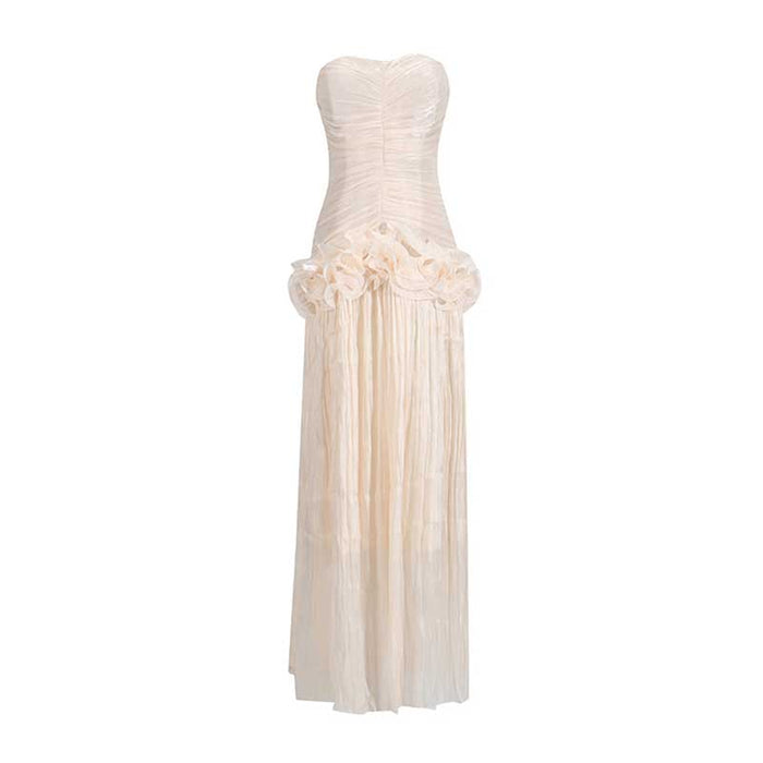 Strapless Ruched Ruffle Maxi Dress