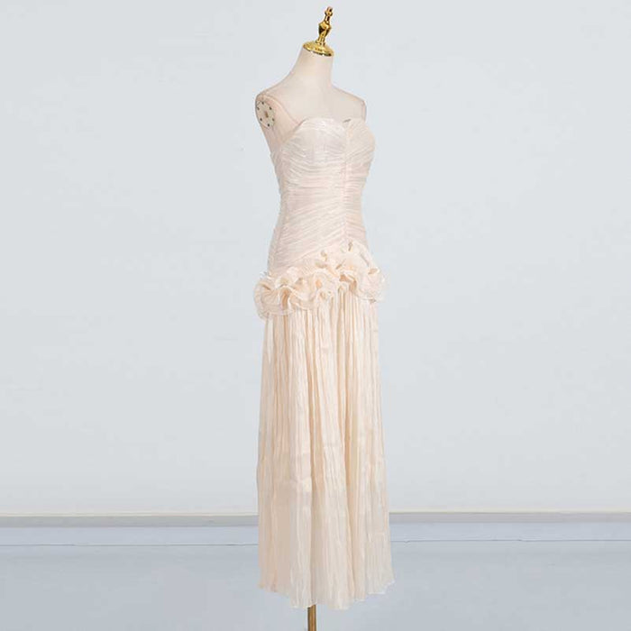 Strapless Ruched Ruffle Maxi Dress