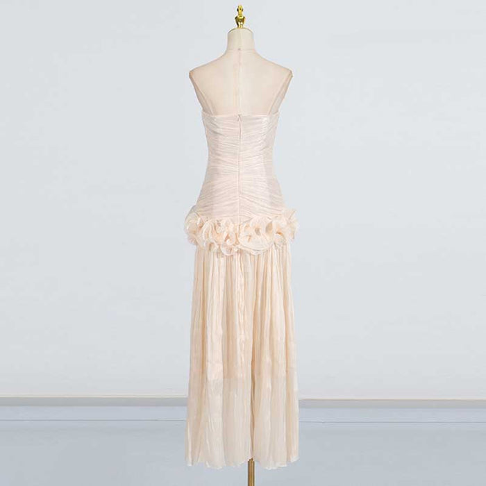 Strapless Ruched Ruffle Maxi Dress
