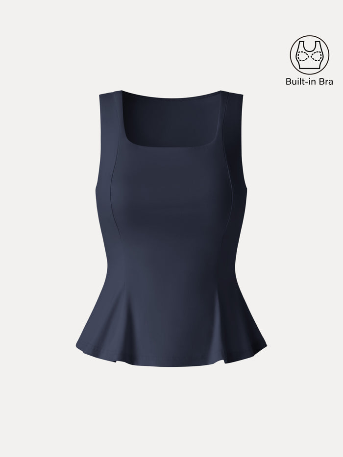 OGLmove Stretch Ponte Square Neck Peplum Bra Top