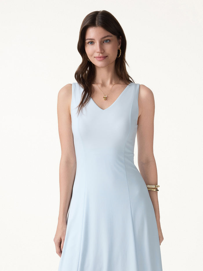 OGLmove Stretch Ponte V-Neck A-Line Midi Bra Dress