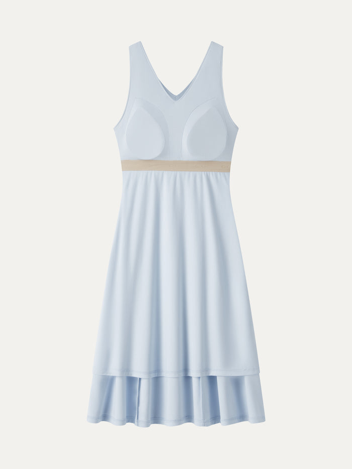 OGLmove Stretch Ponte V-Neck A-Line Midi Bra Dress