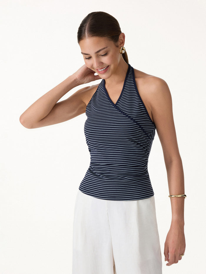 OGLmove Striped Halter Neck Tank Top Navy/White Stripe XS