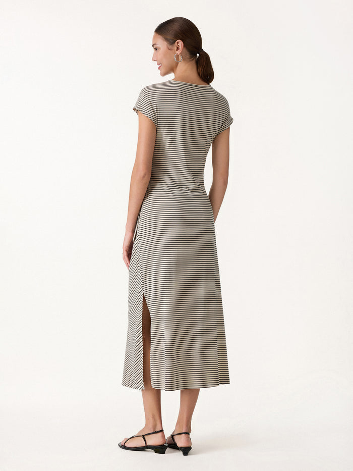 OGLmove Striped Relaxed Midi Dress with Self-Tie