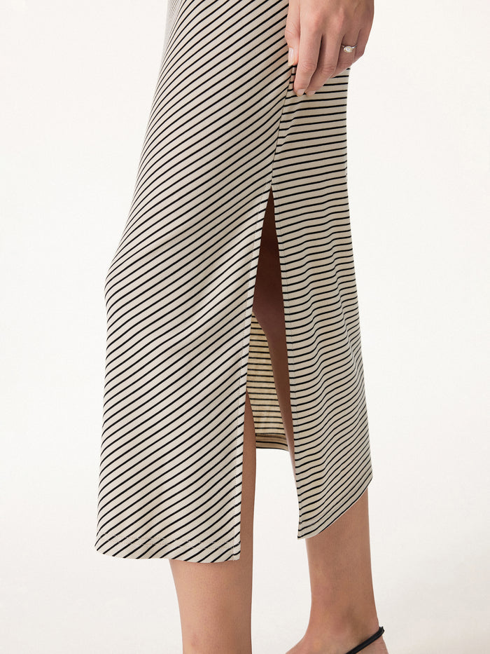 OGLmove Striped Relaxed Midi Dress with Self-Tie