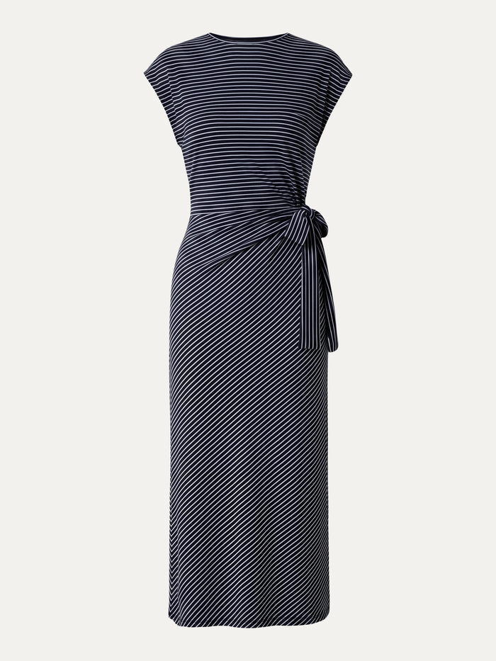 OGLmove Striped Relaxed Midi Dress with Self-Tie