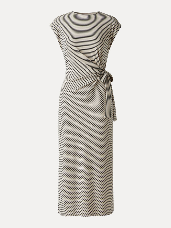 OGLmove Striped Relaxed Midi Dress with Self-Tie